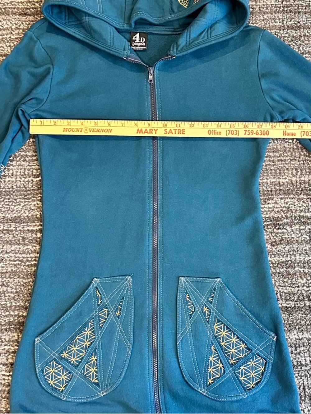 4D Designs Fourth Dimension Teal Hoodie SZ Medium Flare Sleeve Festival Fitted - Picture 12 of 15